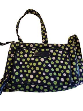 Vera Bradley Lucky Dots Crossbody in navy with green & white polka dots